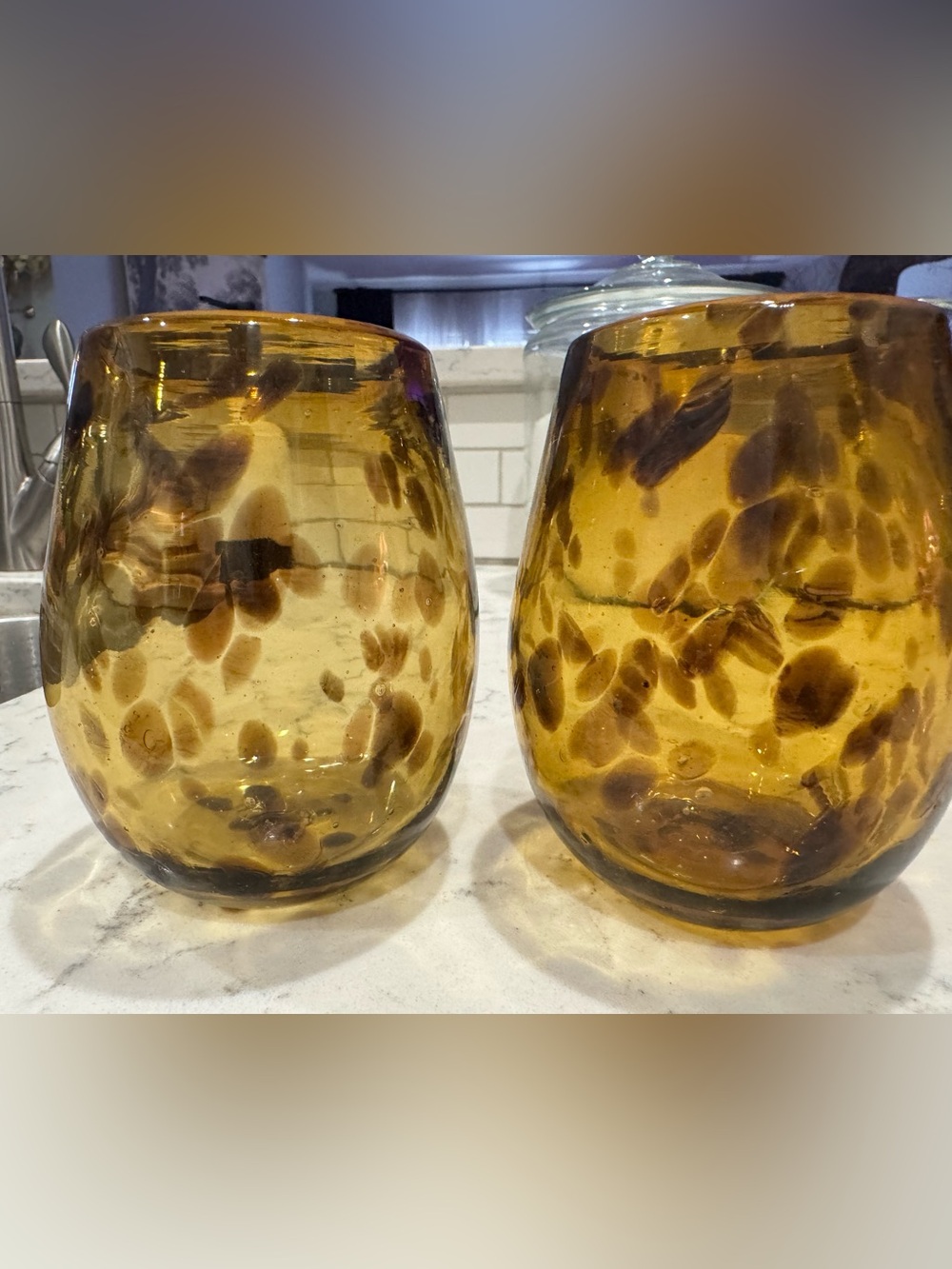 Amber Tortoiseshell Glass Tumblers - Set of 2